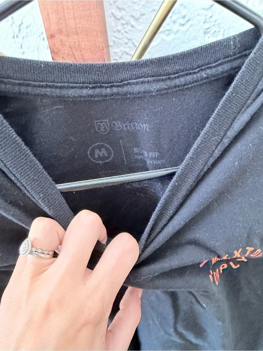 Brixton Black Tee with Small Orange Logo